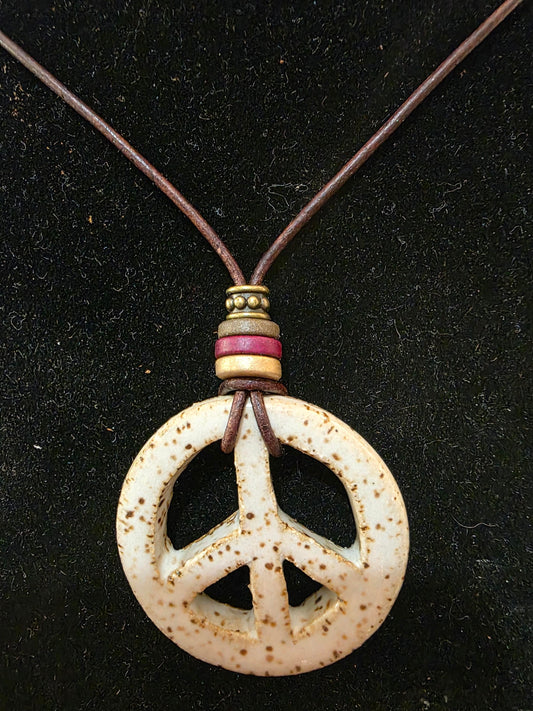 Handmade Pottery Necklace Style-Peace Sign 5