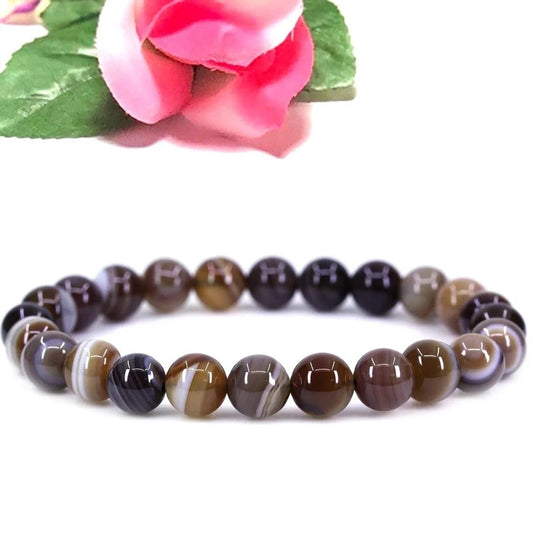 Brown Striped Agate Stone Bracelet-8mm